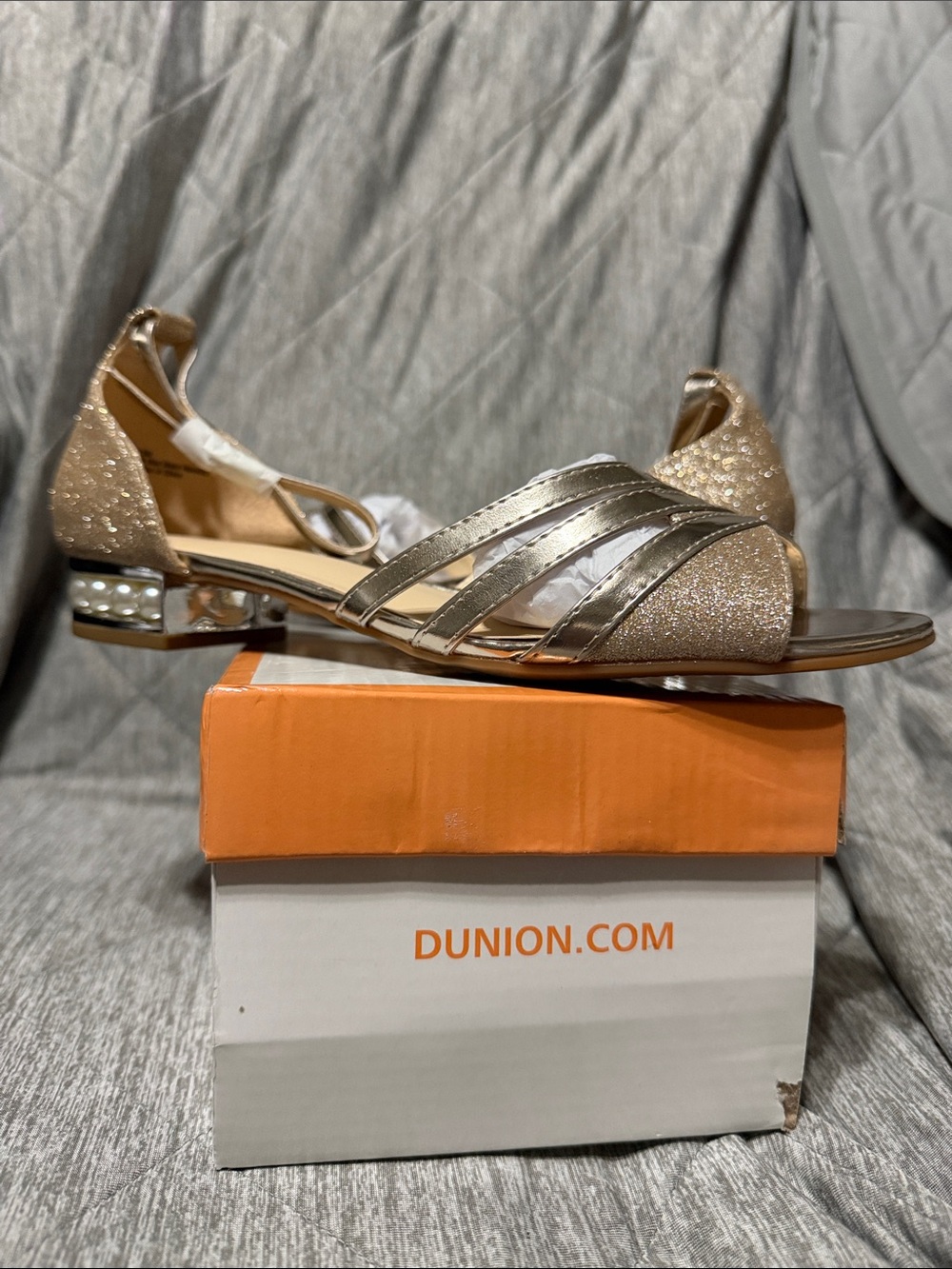 Gold Glitter Low-Heel Dress Sandals for Women